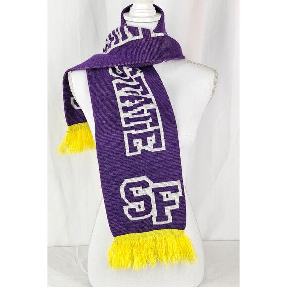 SAN FRANCISCO STATE UNIVERSITY GATORS SCARF – PURPLE W/ GOLD FRINGE - Picture 2 of 6